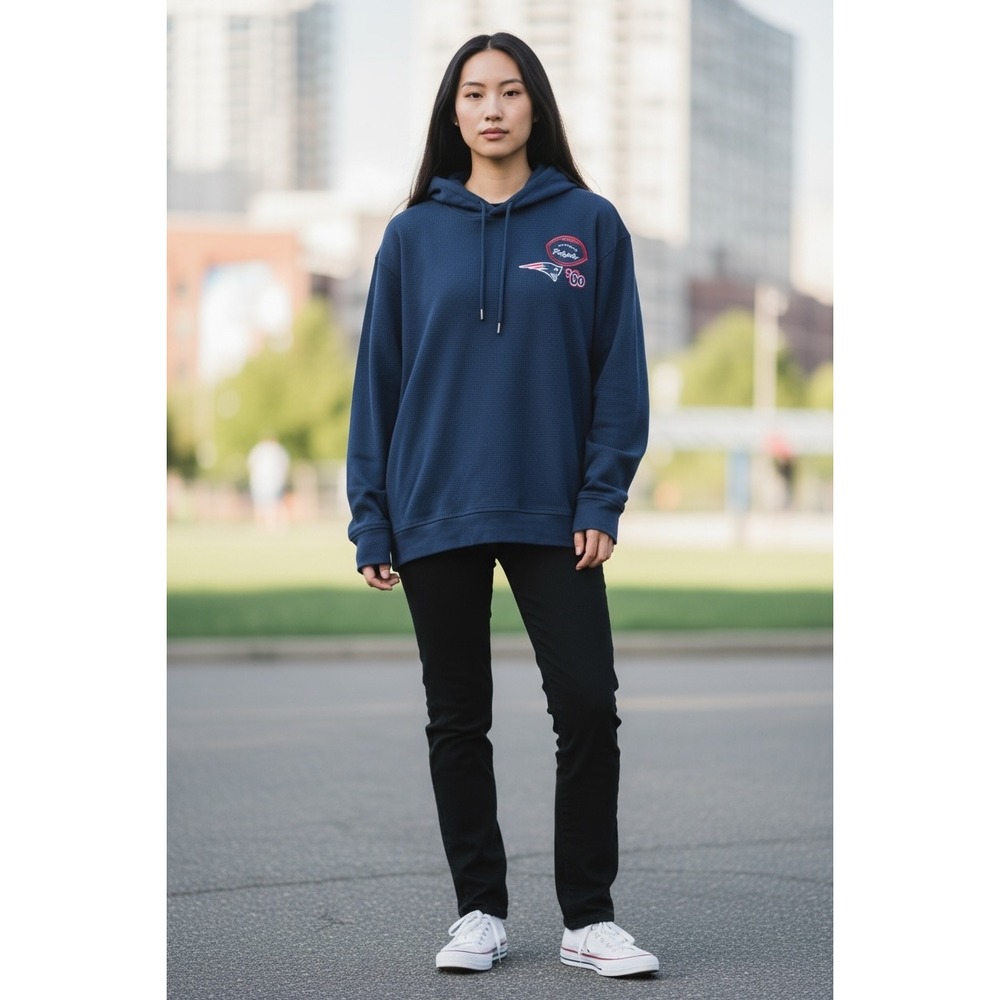 475 WEAR by Erin Andrews New England Patriots Waffle Knit Hoodie Navy Blue L Nwt